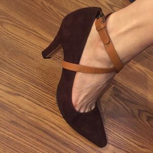 Anyi Lu Brown Suede Heels With Strap